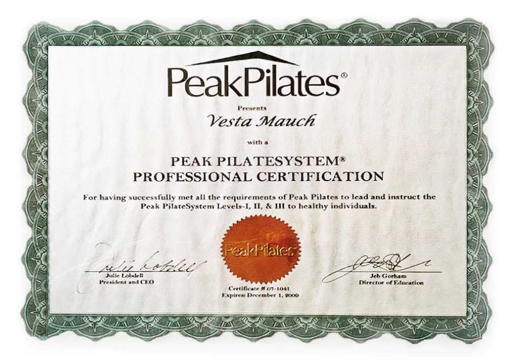 2007 - Certification professionnelle Peak Pilates